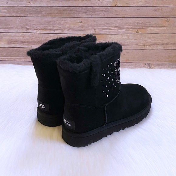 UGG Women’s Classic UGG Gem Mini Black Suede Boots - Picture 4 of 10